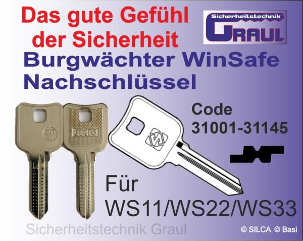 BUR-34,Burg Wächter WinSafe W11,W22,W33 Nachschlüssel nach Code